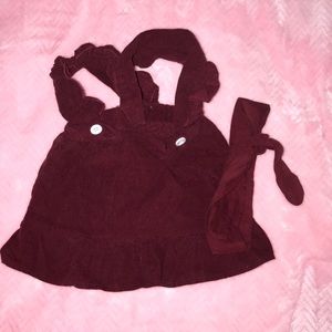 Burgundy 2 piece set overall dress and headband